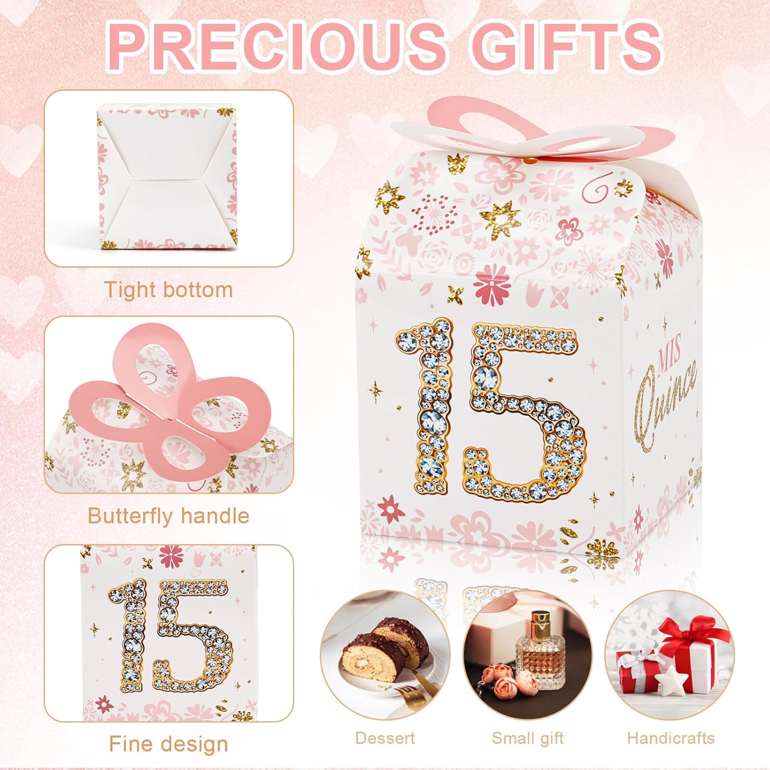 Qonmpcvu 50PCS 15th Birthday Gift Boxes Rose Gold Decor