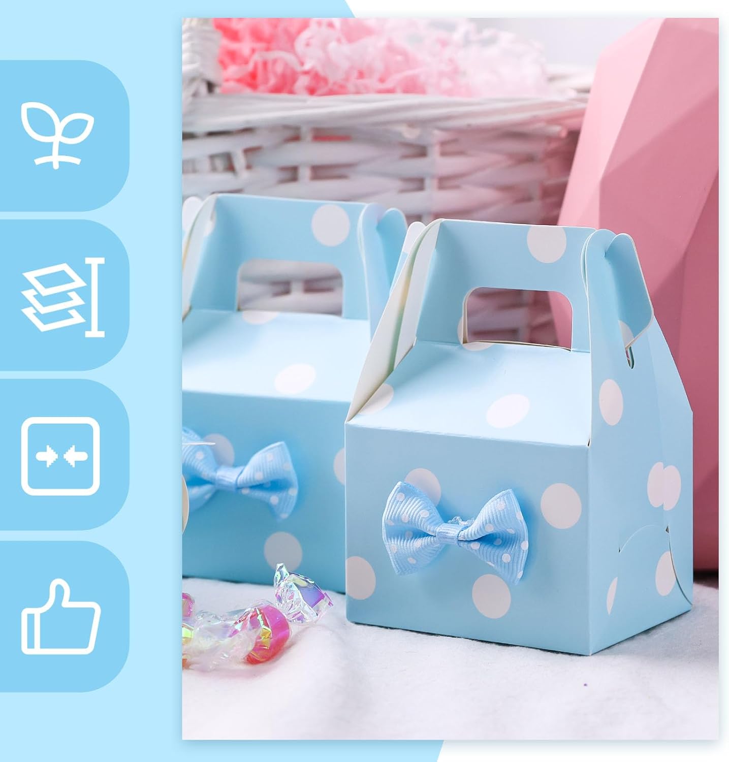 VGOODALL 30PCS Blue Polka Dot Favor Boxes