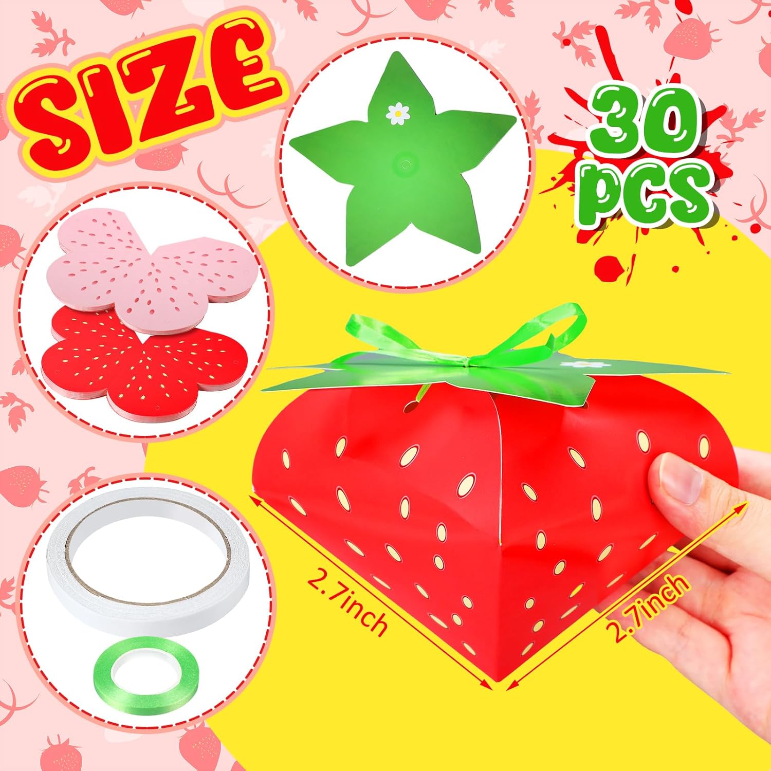 Fuyoooo 30 Pcs Strawberry Gift Boxes for Birthday Party Supplies
