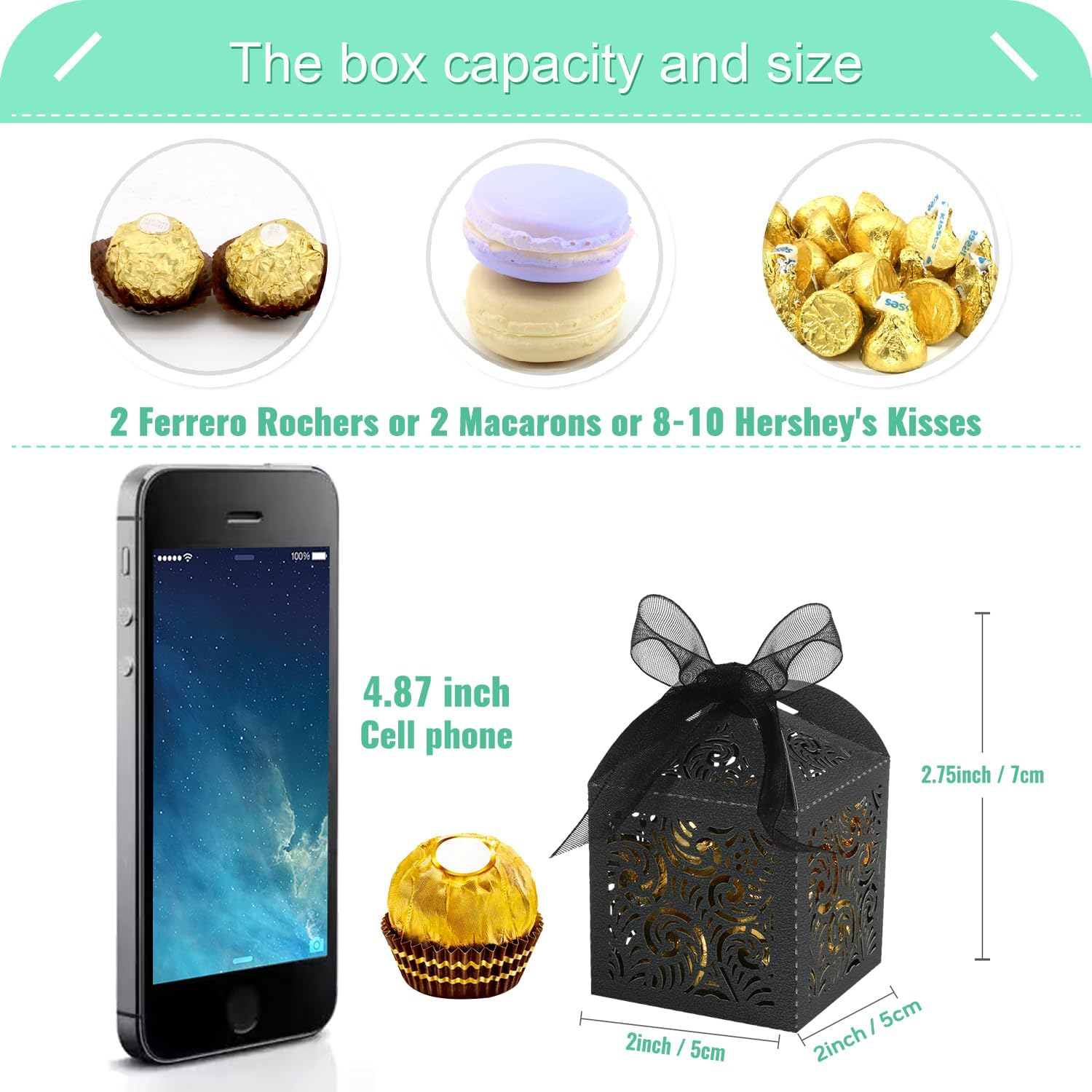 COTOPHER 100Pcs Laser Cut Black Favor Boxes