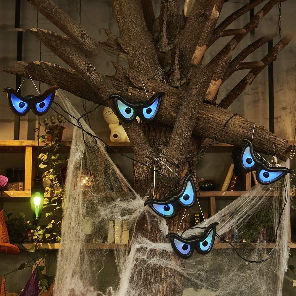 YOFIT 65ft Halloween LED Eye String Lights with Timer and Battery Box