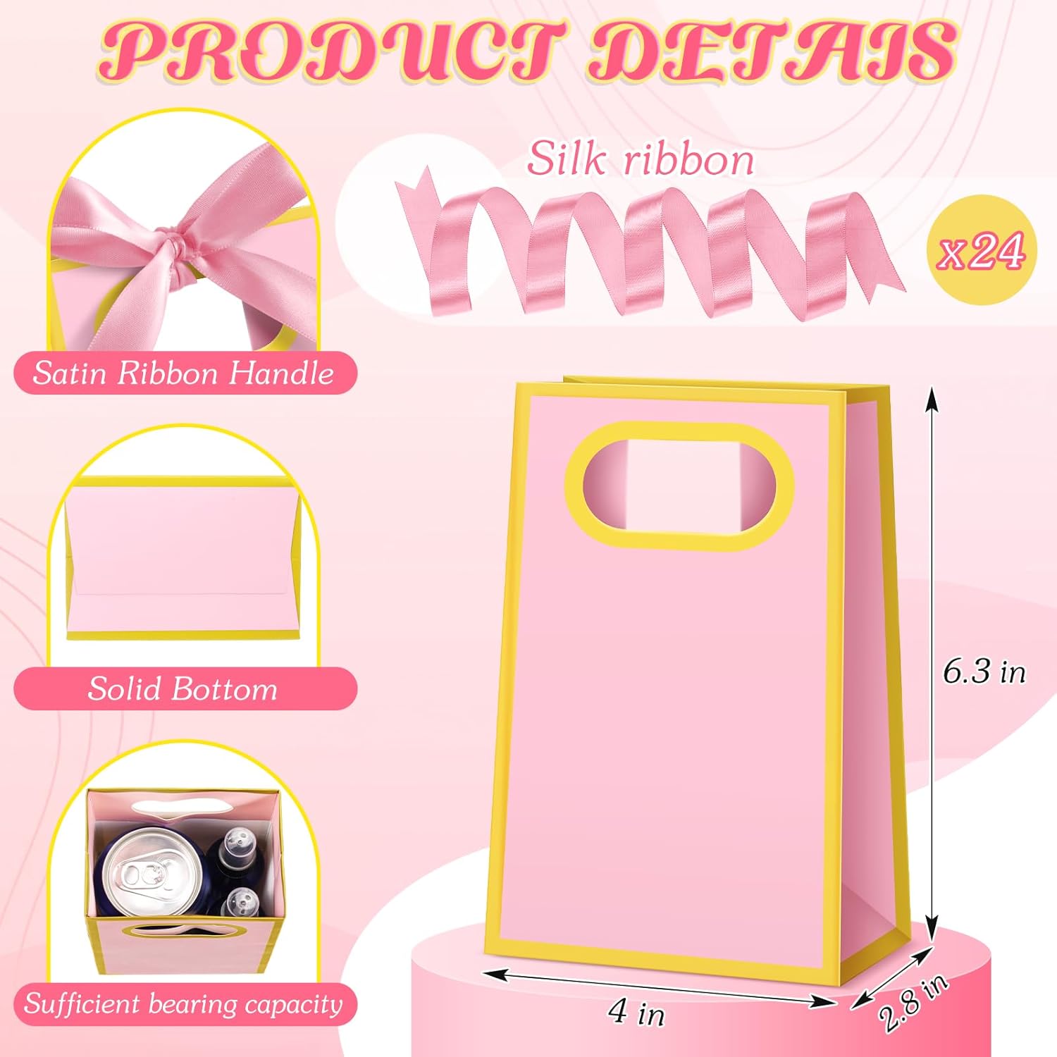 Kolldenn 24 Pcs Mini Gift Bags with Handles Pink