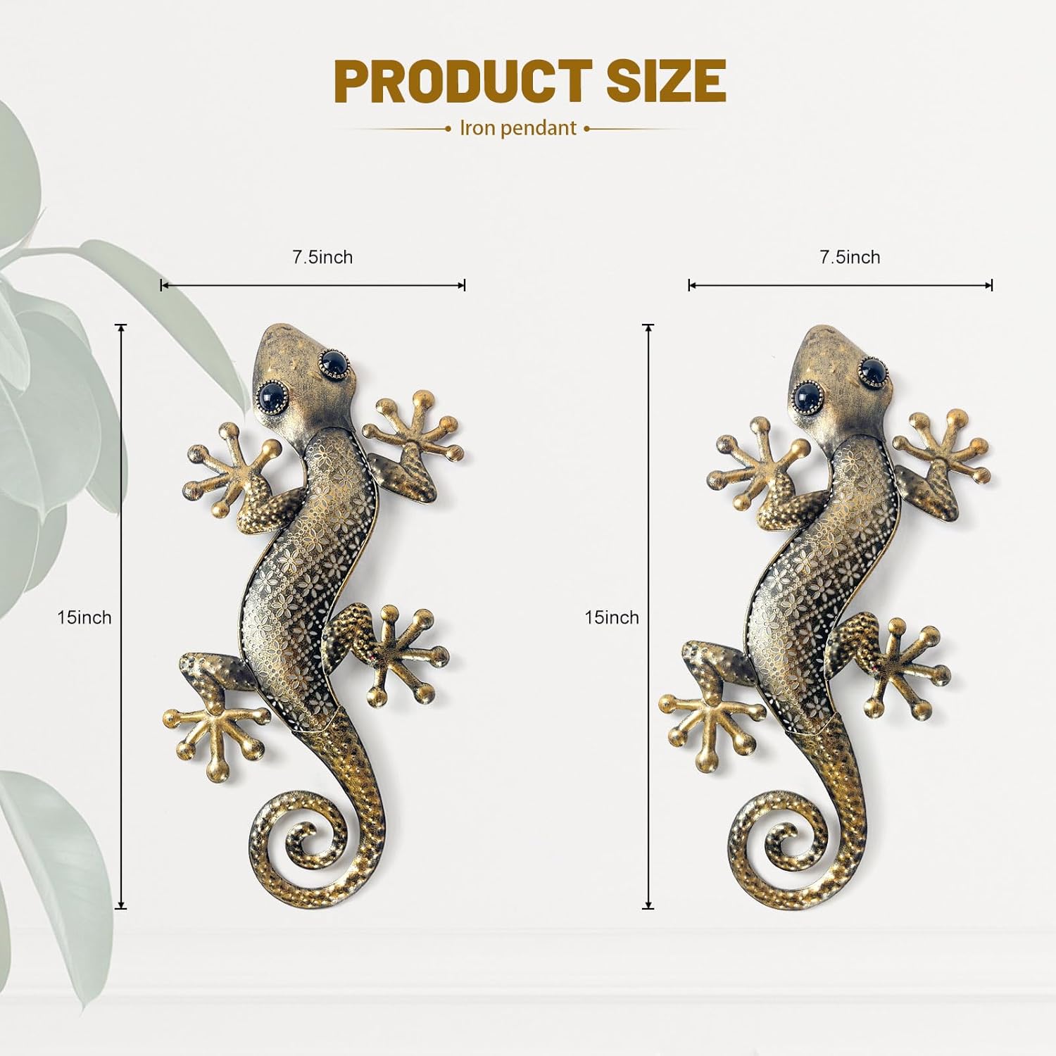 LIFFY Gecko Metal Wall Art 2 Pack 15 Inch Decor