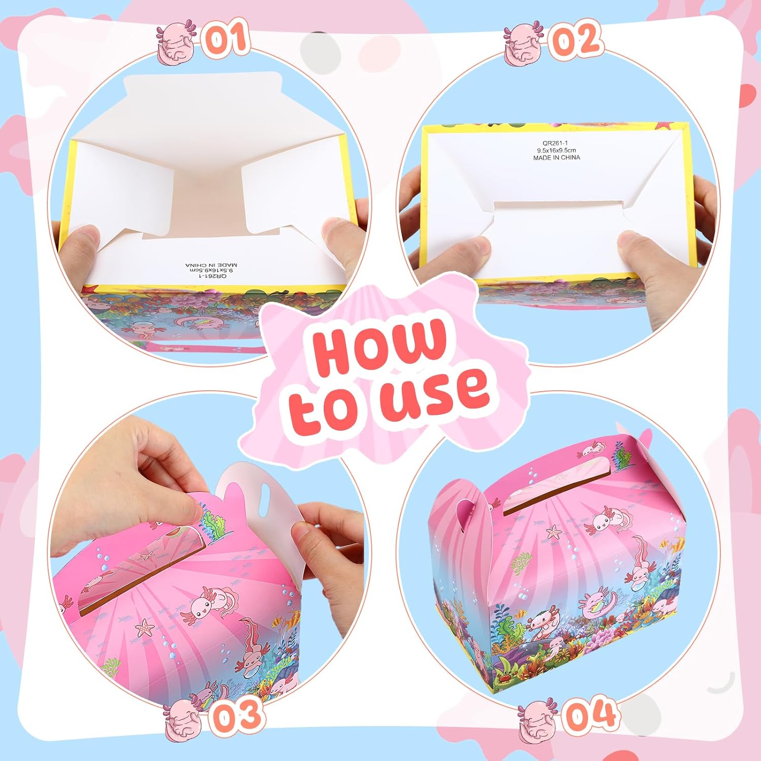 Neptniopllab 24 Piece Axolotl Favor Boxes
