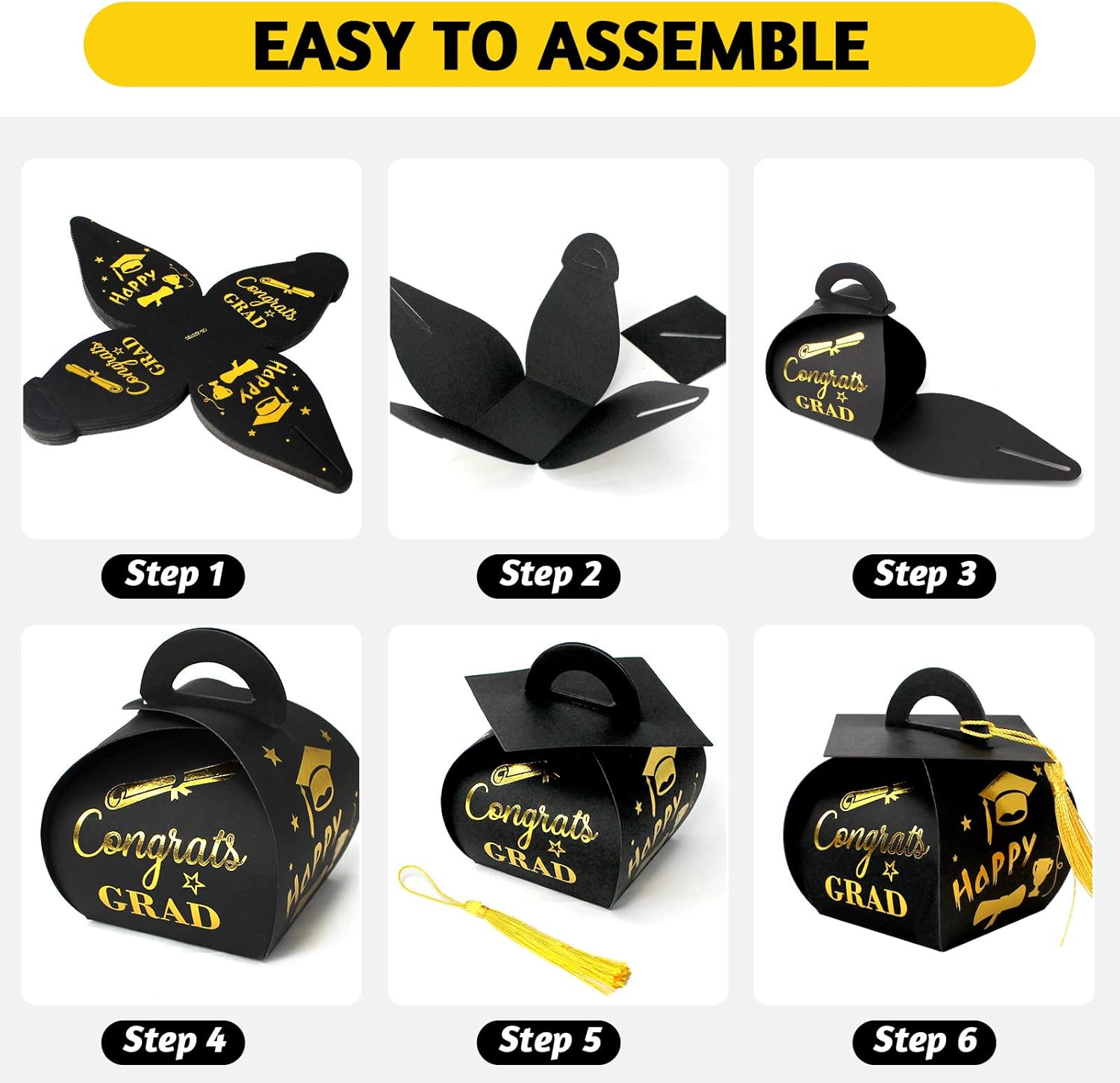 30 Pcs Black and Gold Graduation Cap Gift Boxes with Tassel