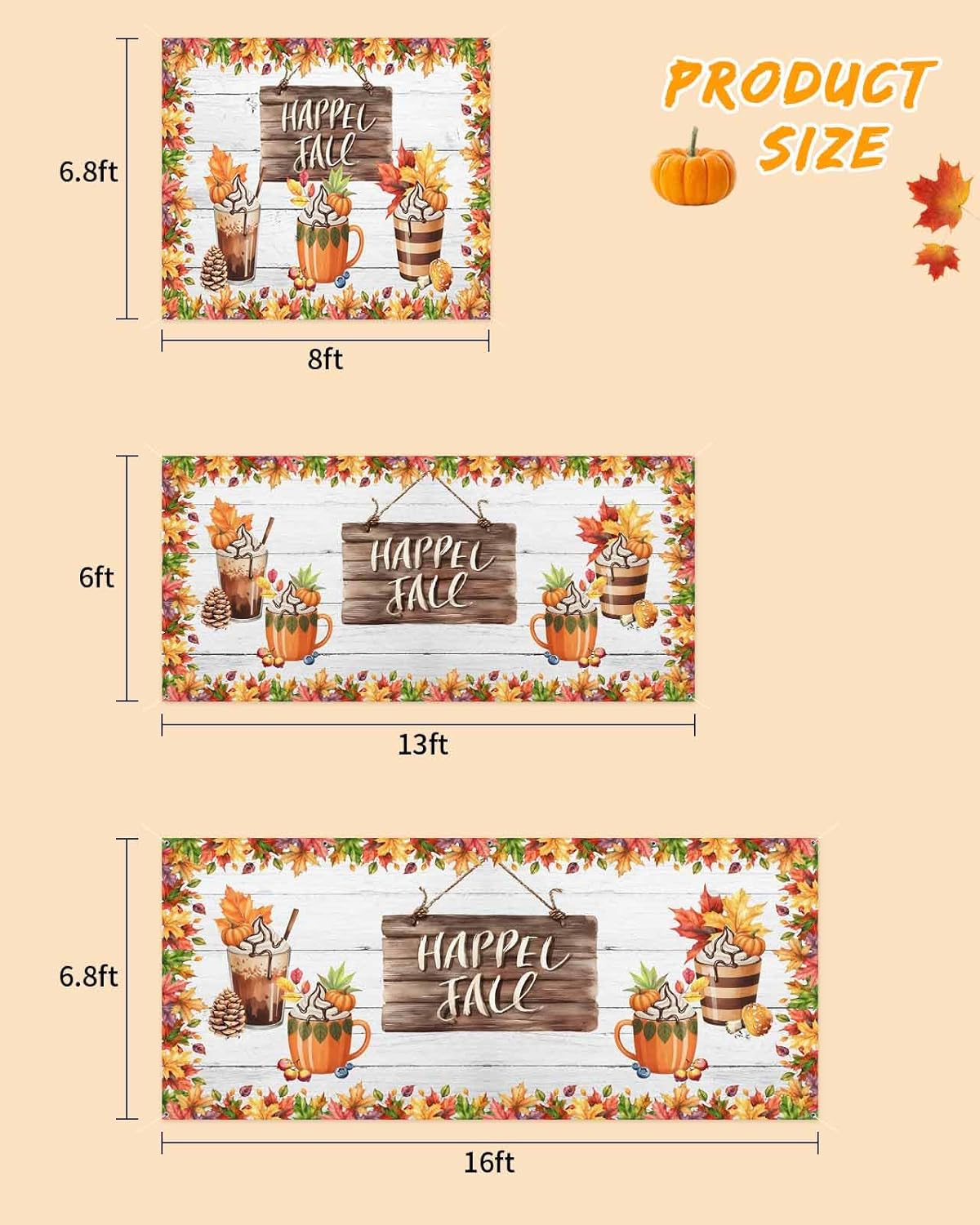 Fall Garage Door Banner 7x8 ft Thankful Decor