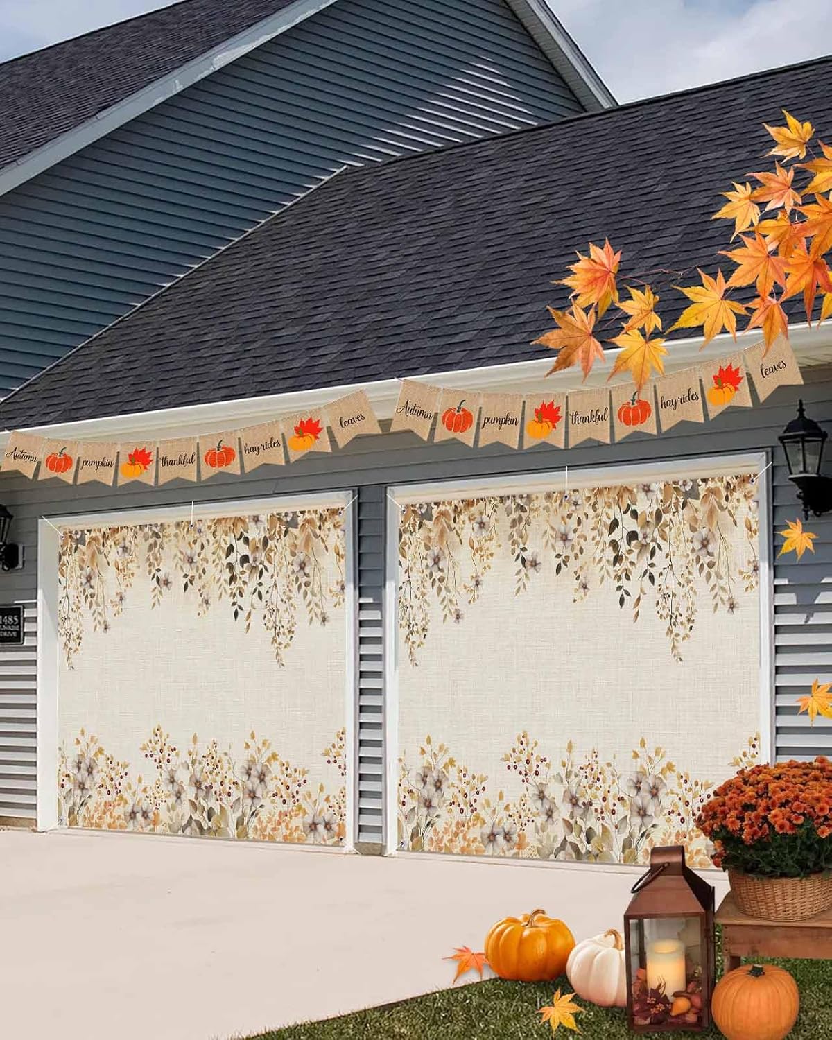 IDOWMAT Autumn Leaves Flower Garage Door Cover 7x8ft
