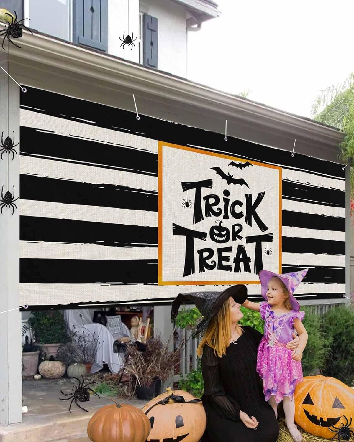 IDOWMAT Black Quotes Trick Or Treat Garage Door Cover 7x8ft