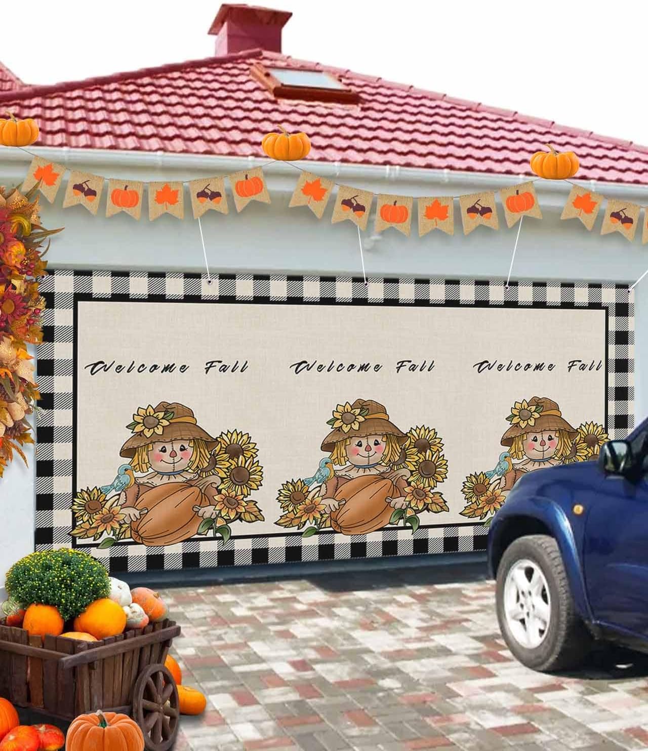Thanksgiving Garage Door Cover 7x8ft Retro Farm Decor