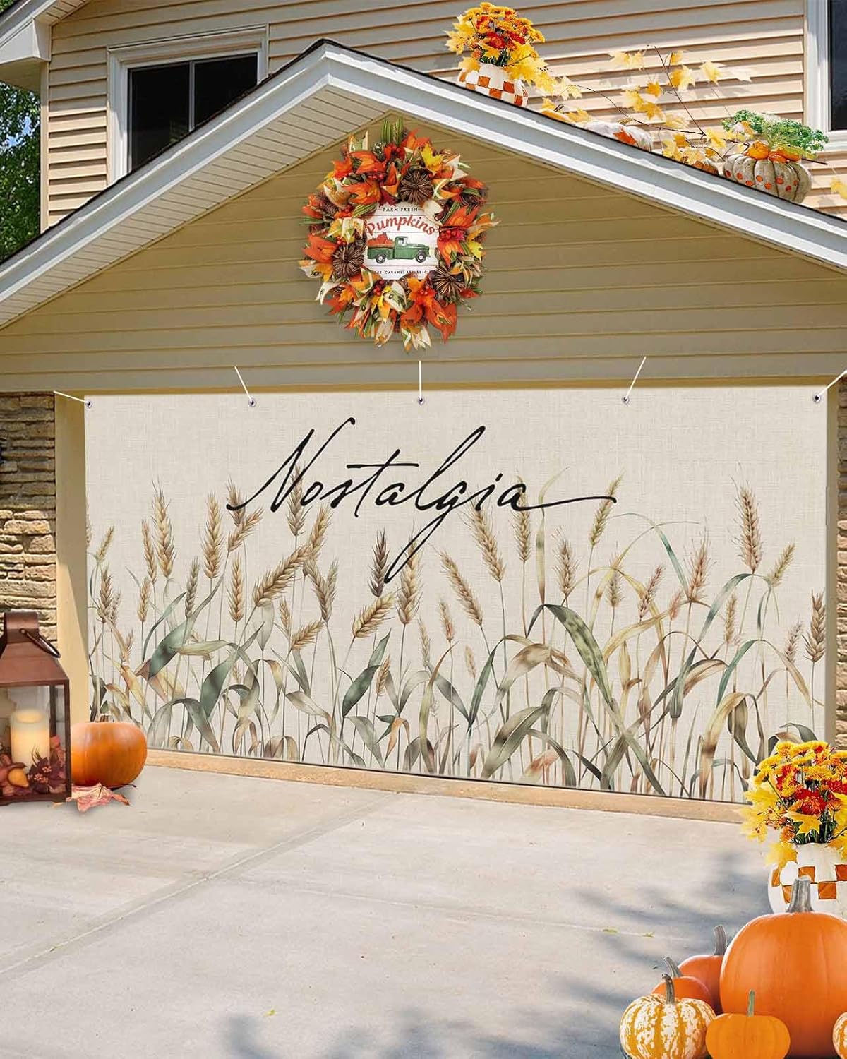 IDOWMAT Autumn Wheat Spikelets Garage Door Cover 7x8ft