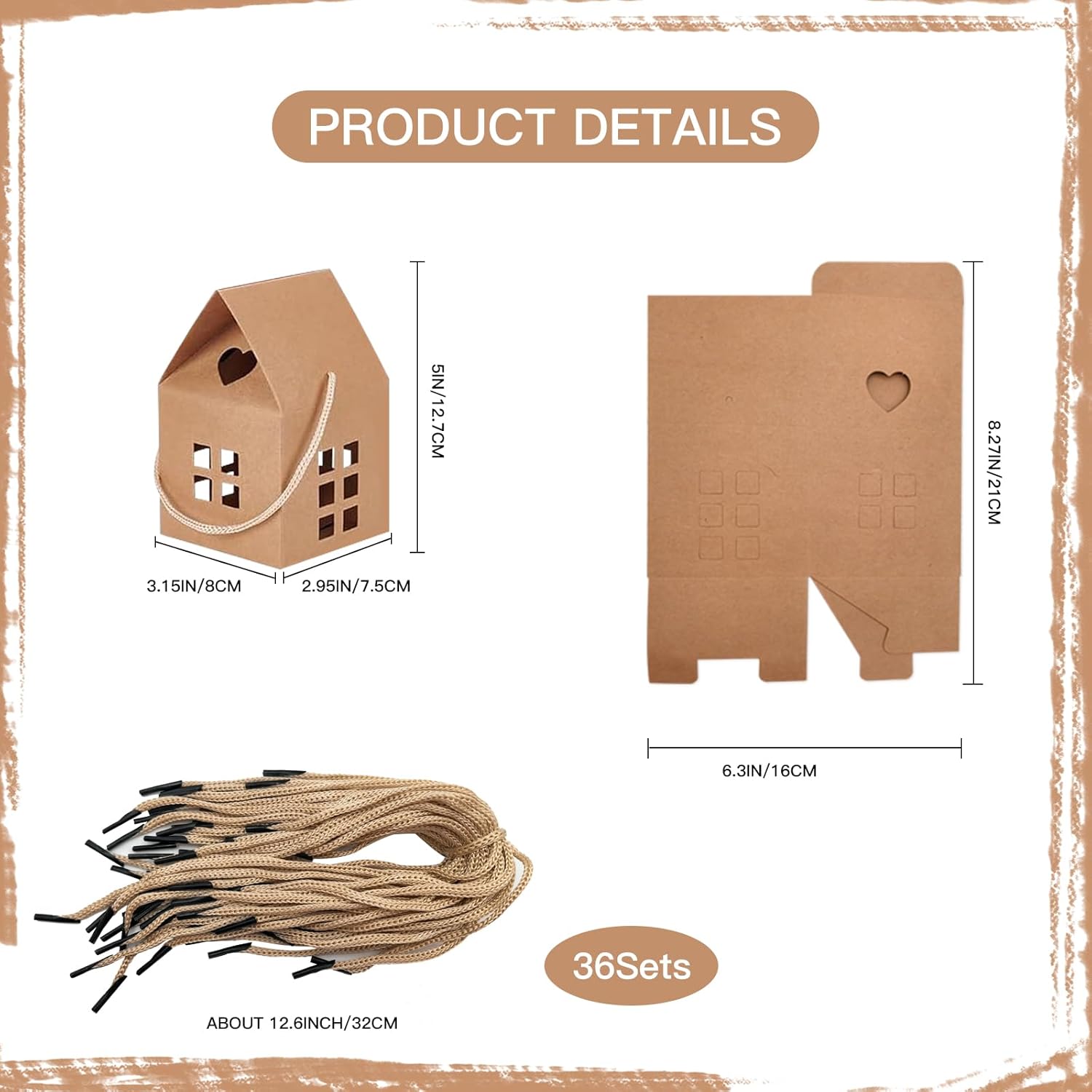GeryVtee 36 Pcs House Gift Boxes Kraft Paper Candy Containers