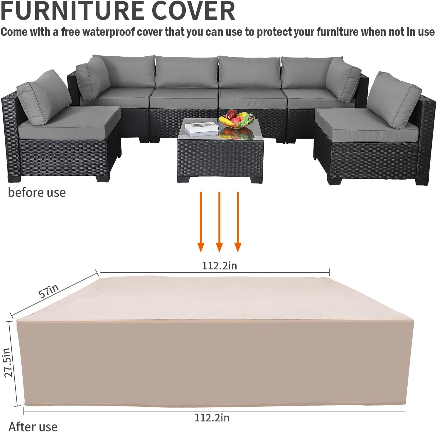 WAROOM 7 Piece Outdoor Cushion Cover Set Grey