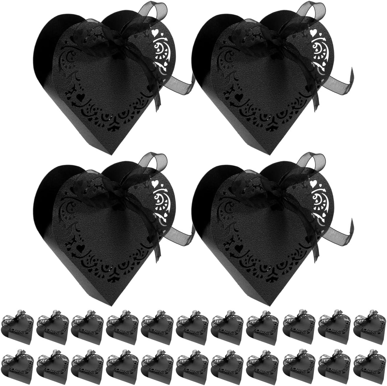 HOMSFOU Heart Shape Wedding Favor Boxes with Ribbons