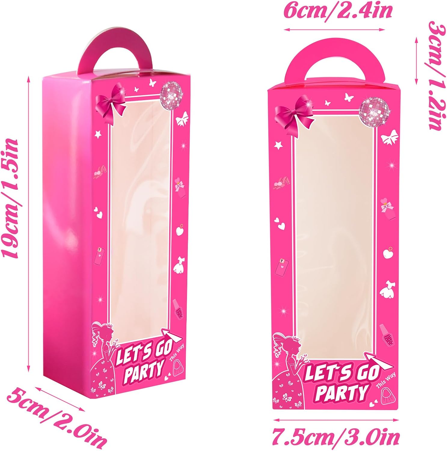 20 Pack Hot Pink Party Favor Boxes with Handles