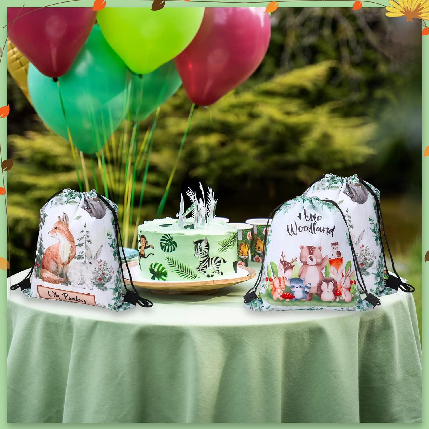 12Pcs Woodland Themed Drawstring Bags for Parties