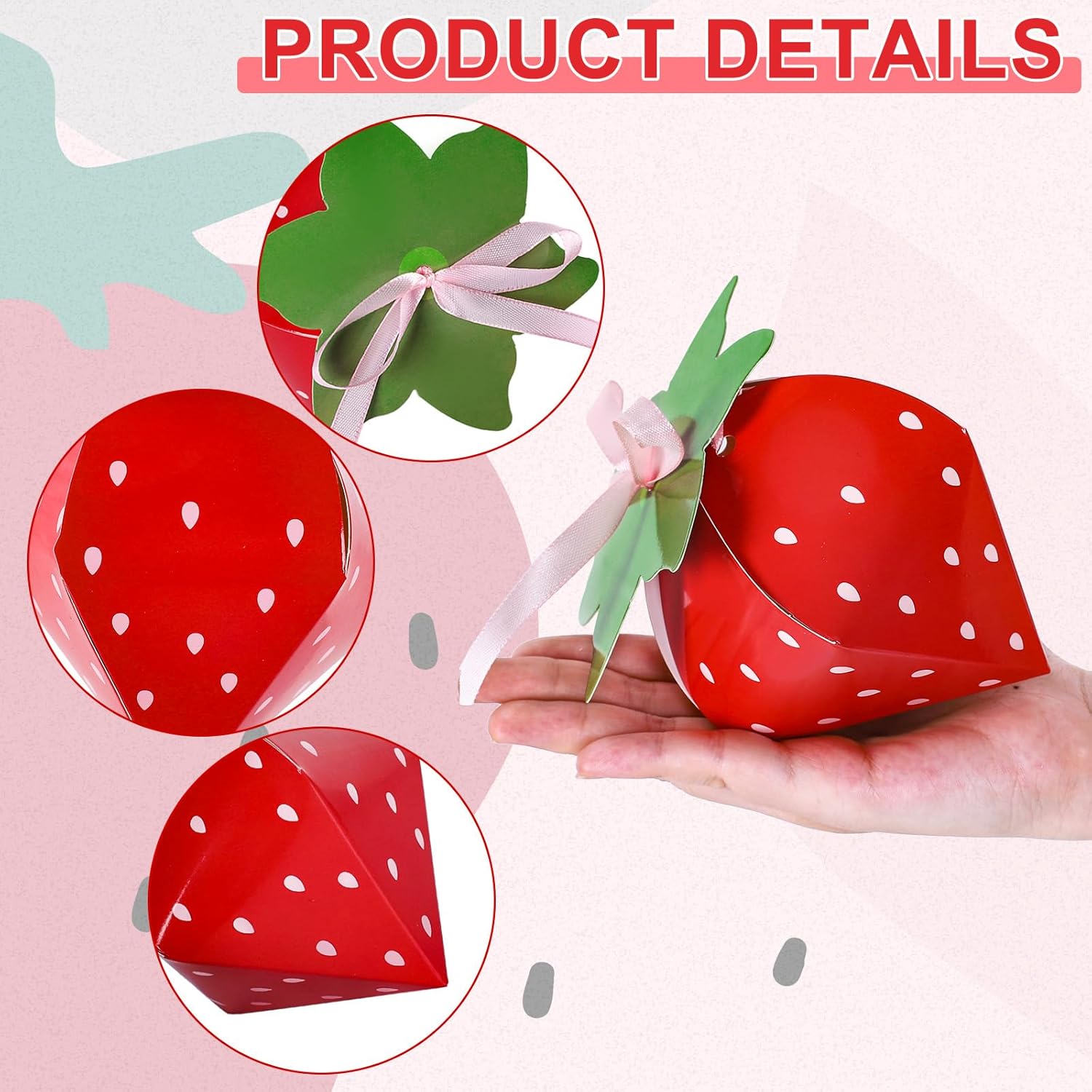 24Pcs Strawberry Shaped Treat Boxes with Ribbon Tape for Party Favors