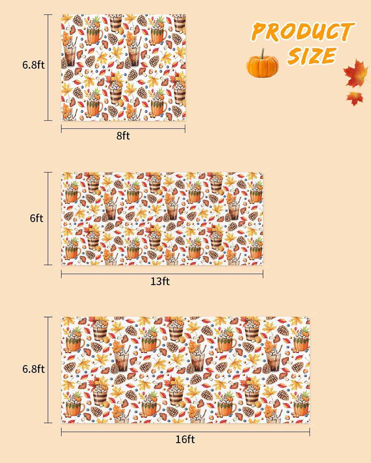 IDOWMAT Autumn Pumpkin Latte Banner 7x8ft Garage Door Cover