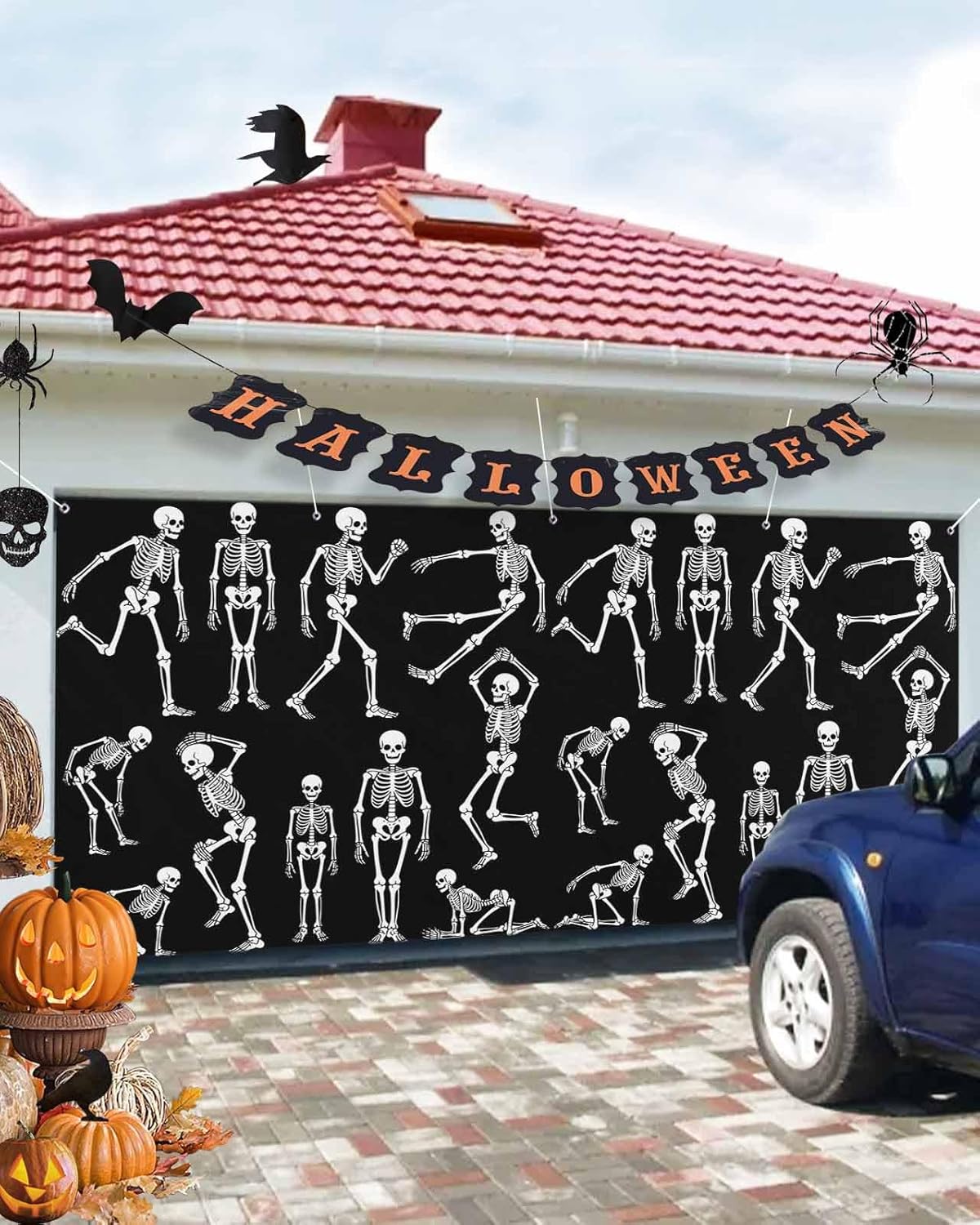 Happy Halloween Skeleton Skull Garage Door Cover 7x8ft
