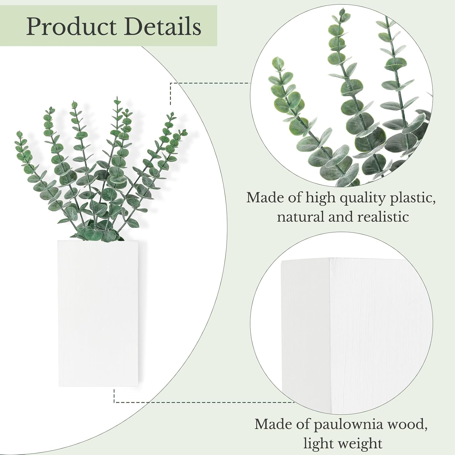 Dahey 2 Pack Wood Wall Planter with Artificial Eucalyptus