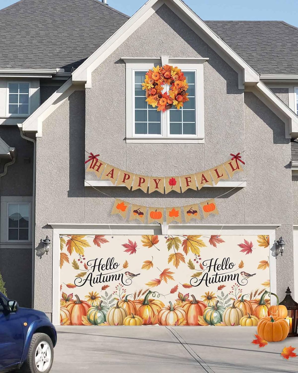 Fall Garage Door Banner 7x8 ft Hello Autumn Decor
