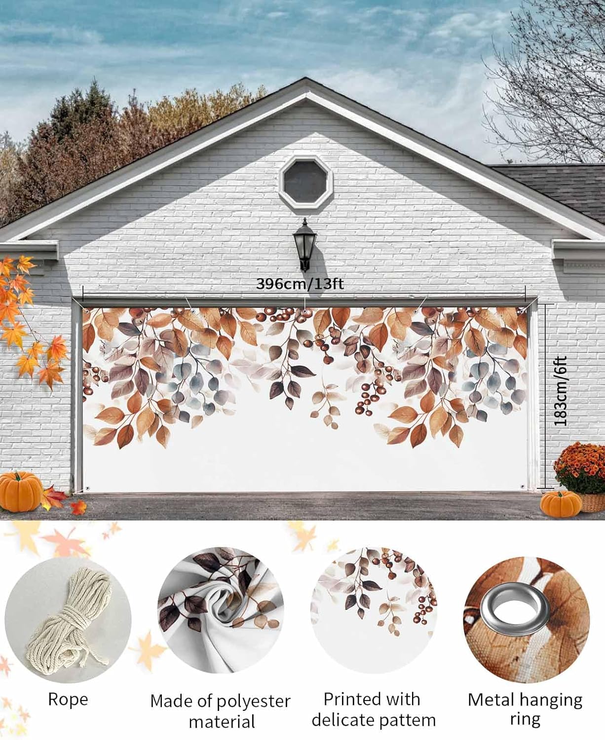 Brown Eucalyptus Leaves Garage Door Cover 7x8ft