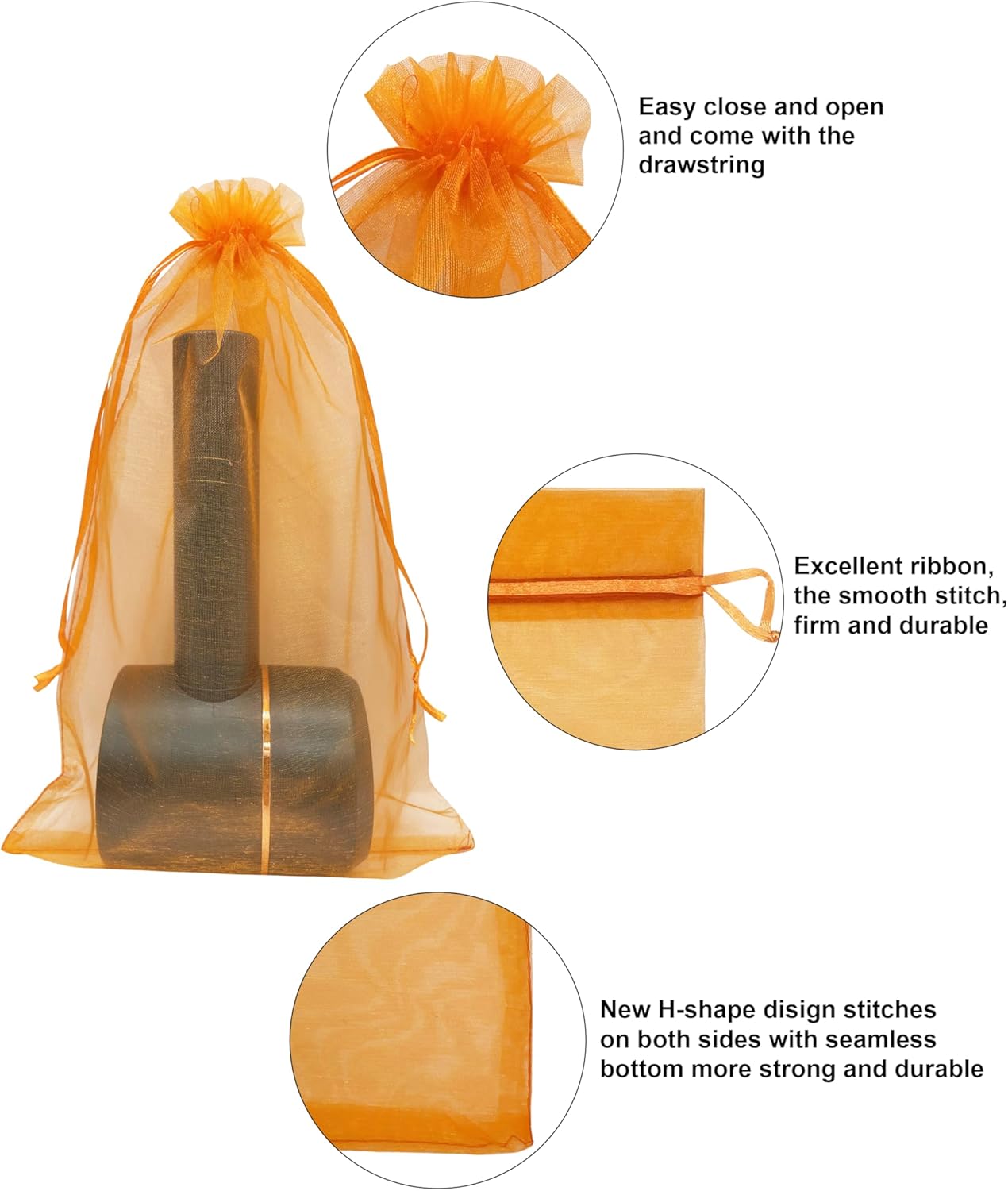 50 Pack Orange Organza Gift Bags 8x12 Inch Halloween Party Favor Bags