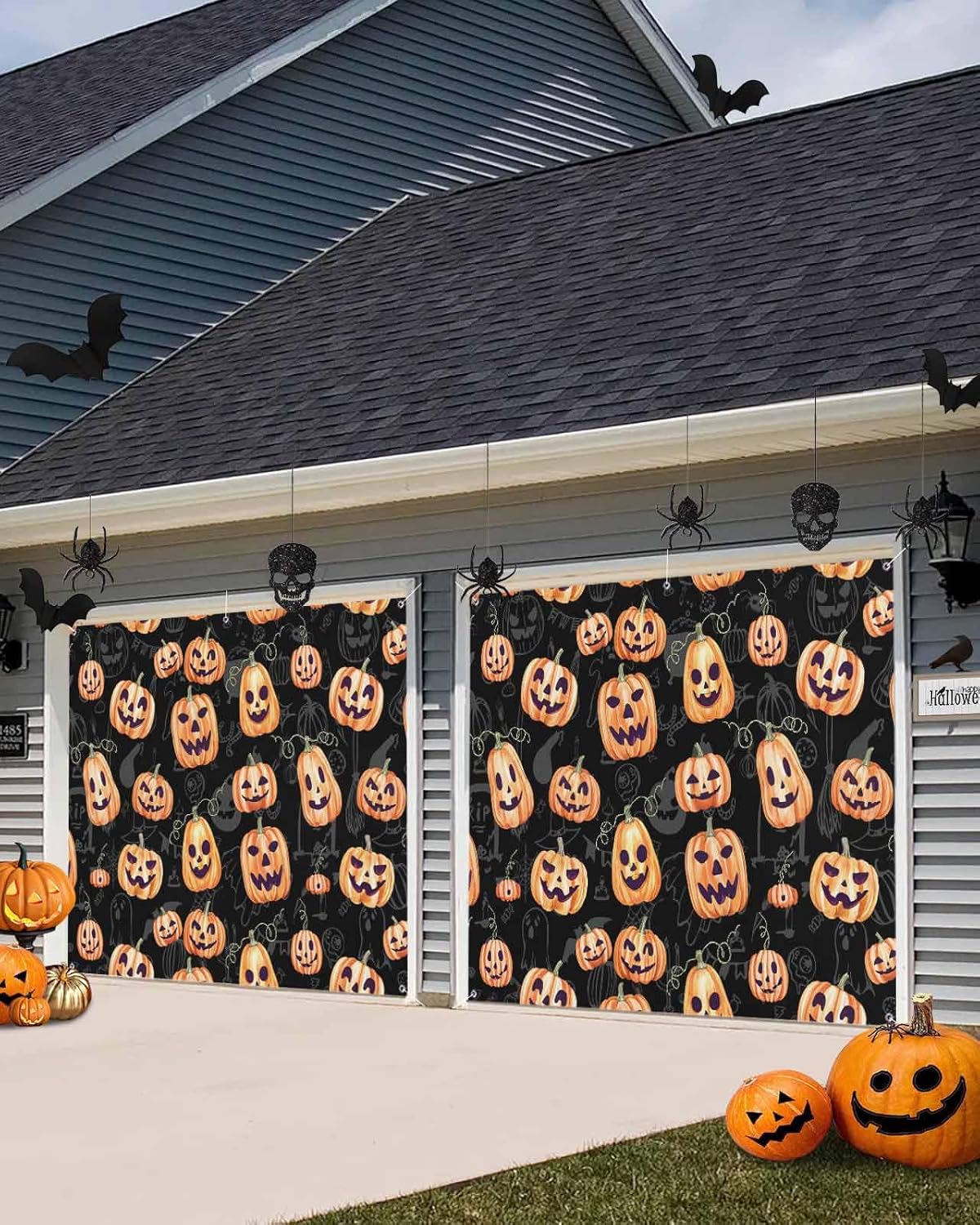 Halloween Pumpkin Ghost Face Garage Door Cover 7x8ft
