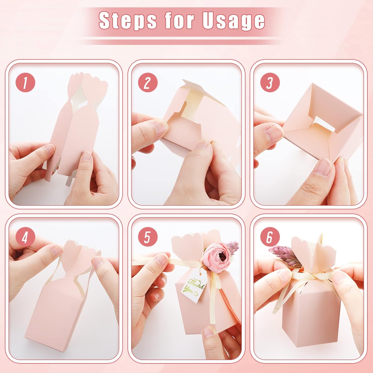 TaoBary 50 Pcs Pink Wedding Gift Boxes with Bow and Flower