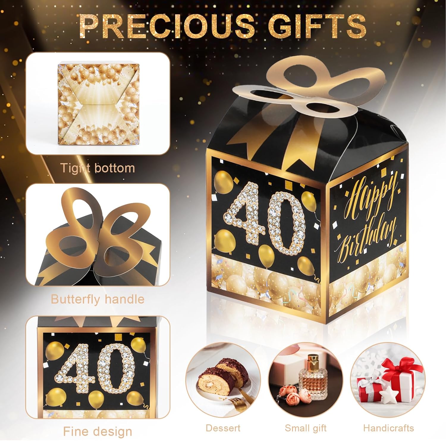 50 Gold Themed Square Birthday Favor Boxes