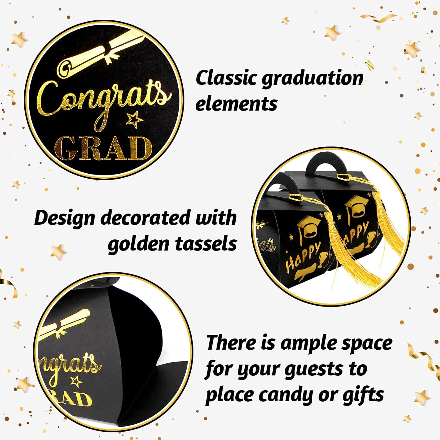 30 Pcs Black and Gold Graduation Cap Gift Boxes with Tassel