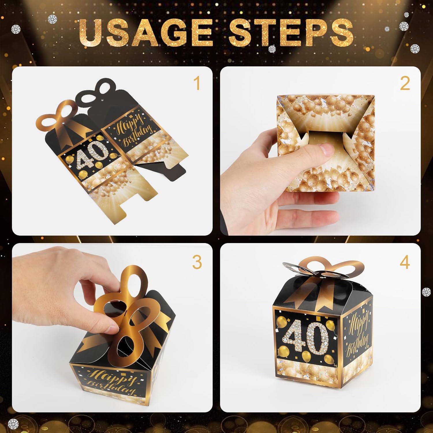 50 Gold Themed Square Birthday Favor Boxes