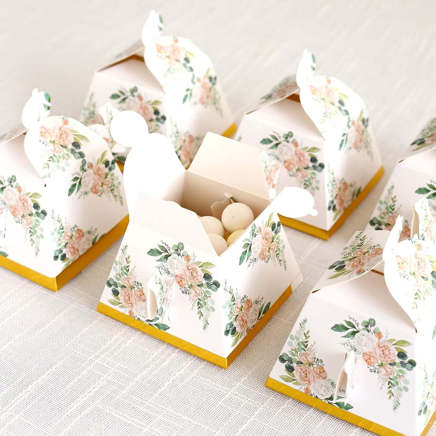 Efavormart 25 Pack Pink Peony Mini Teapot Gift Boxes with Gold Edge
