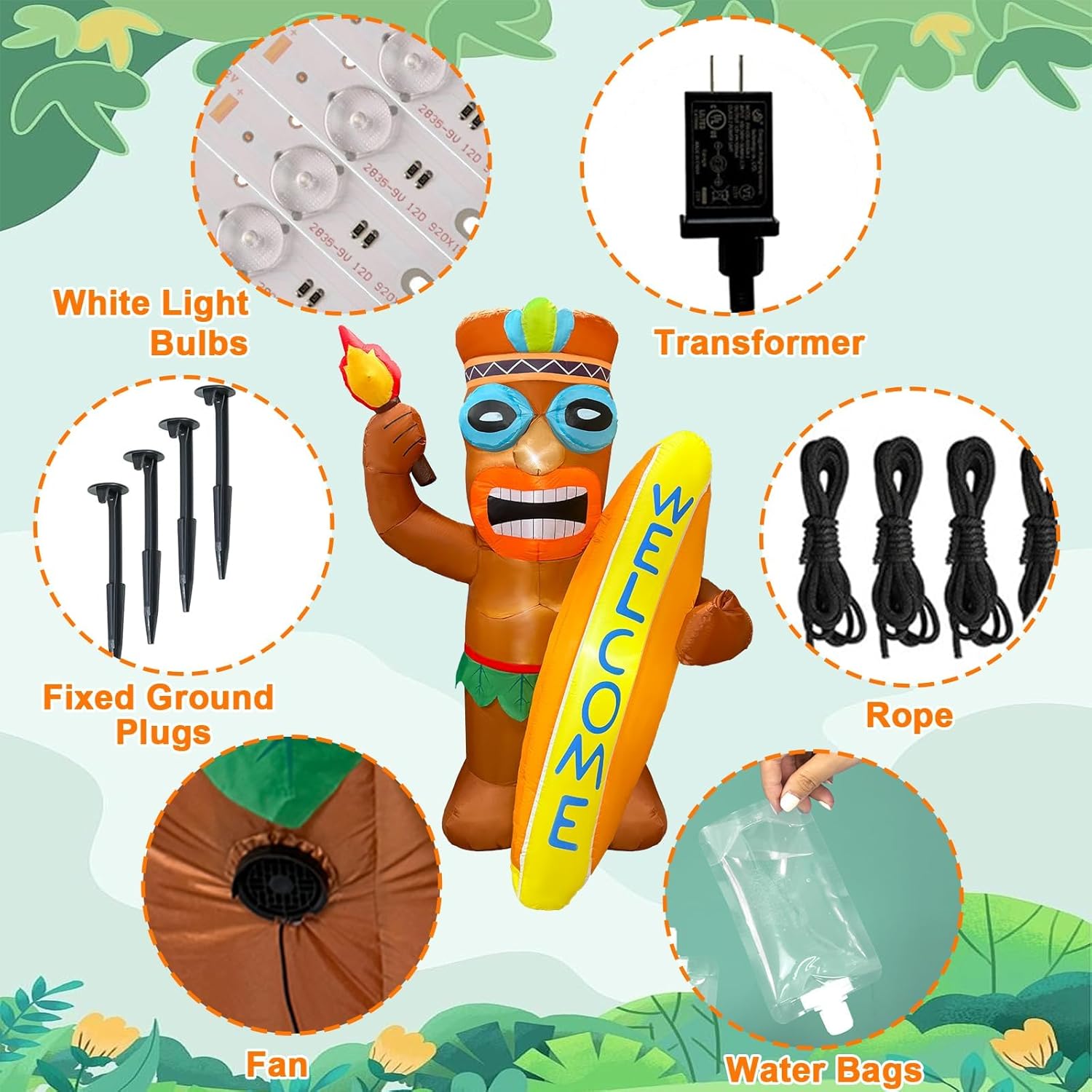 6FT Tiki Inflatable Party Decor with LED Light