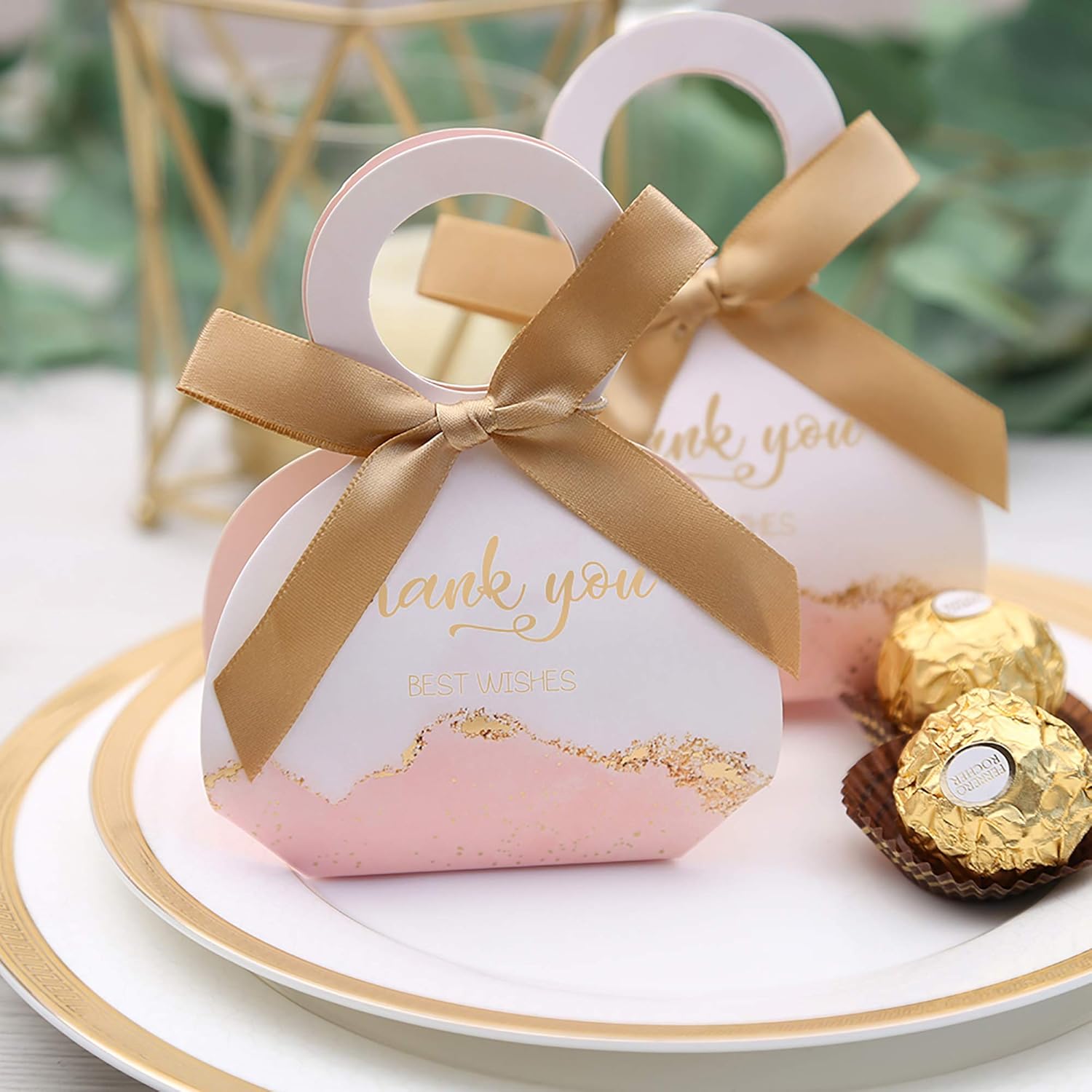 DORIS HOME 50 Pcs Pink Wedding Favor Boxes with Ribbons
