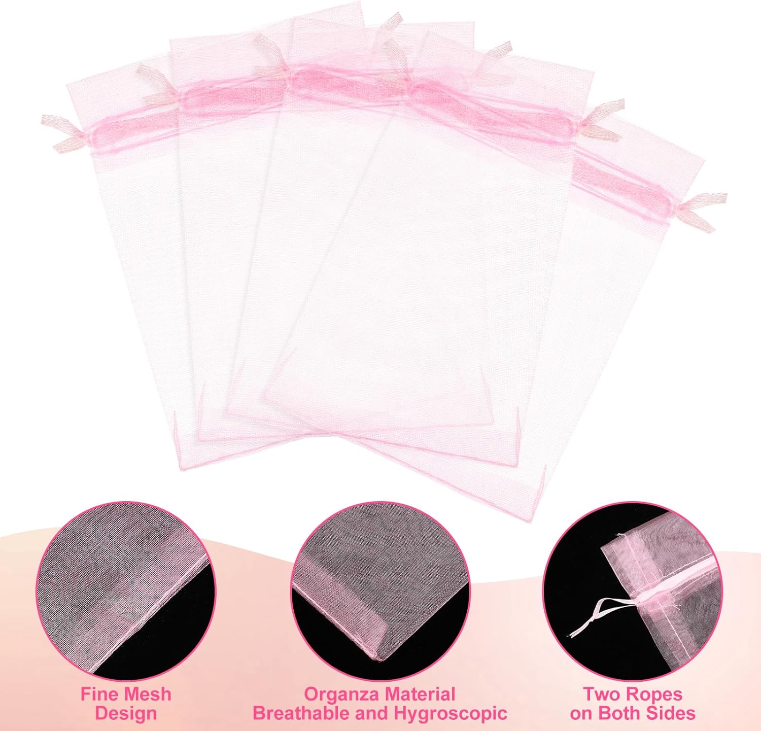 Sweetude 30 Pcs Extra Large Pink Drawstring Organza Bags