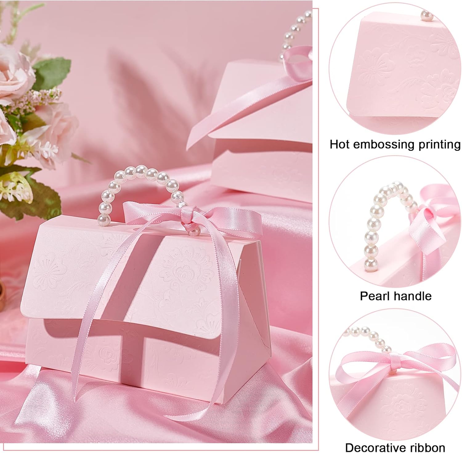 BENECREAT 16Set Pink Kraft Gift Box DIY Kit with Pearl Handle