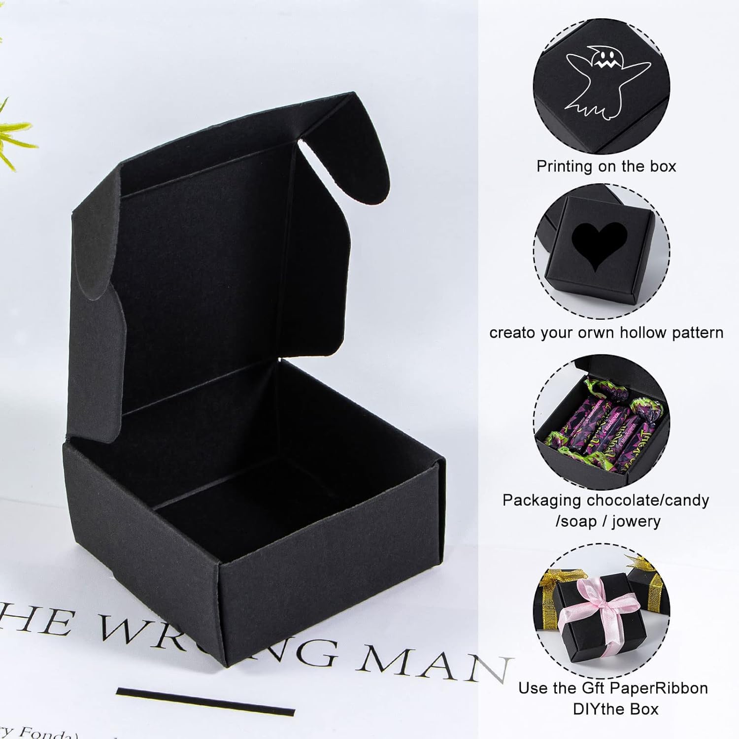 Nignya 100 Pcs Black Mini Gift Boxes Square Kraft Paper Favor Boxes