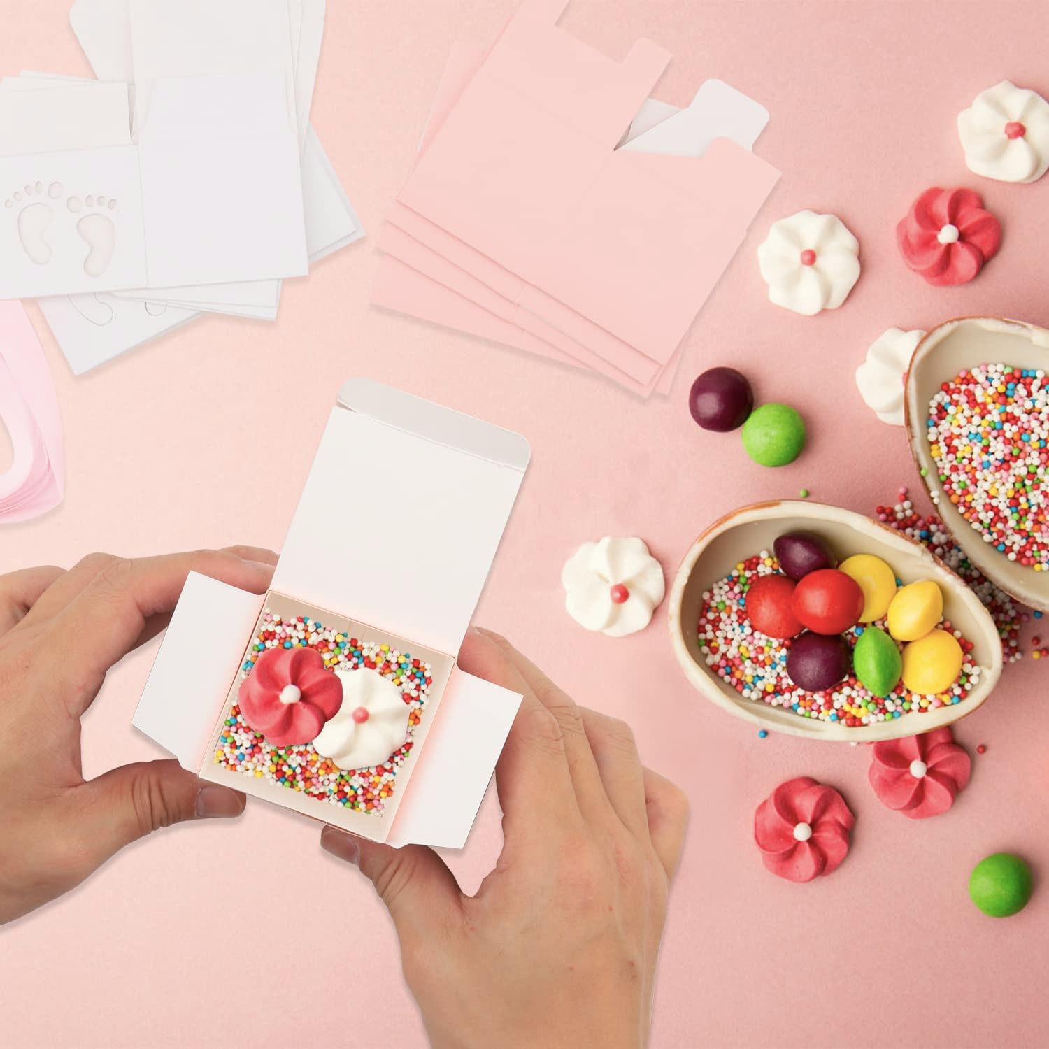 100 Pack Baby Shower Favor Boxes with Ribbon