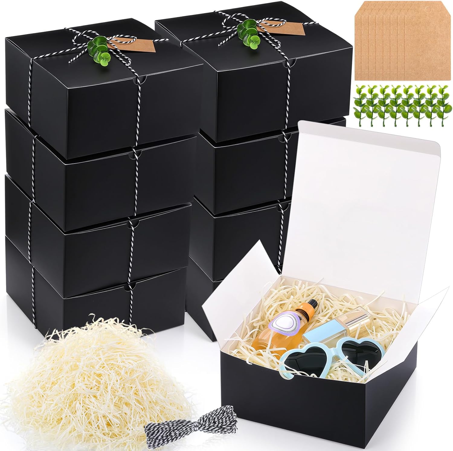 Crtiin 8 Pack Black Gift Boxes with Lids for Wedding Gifts