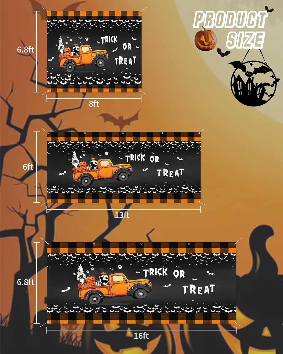 Halloween Bats Garages Door Cover 7x8ft with Hanging Ropes