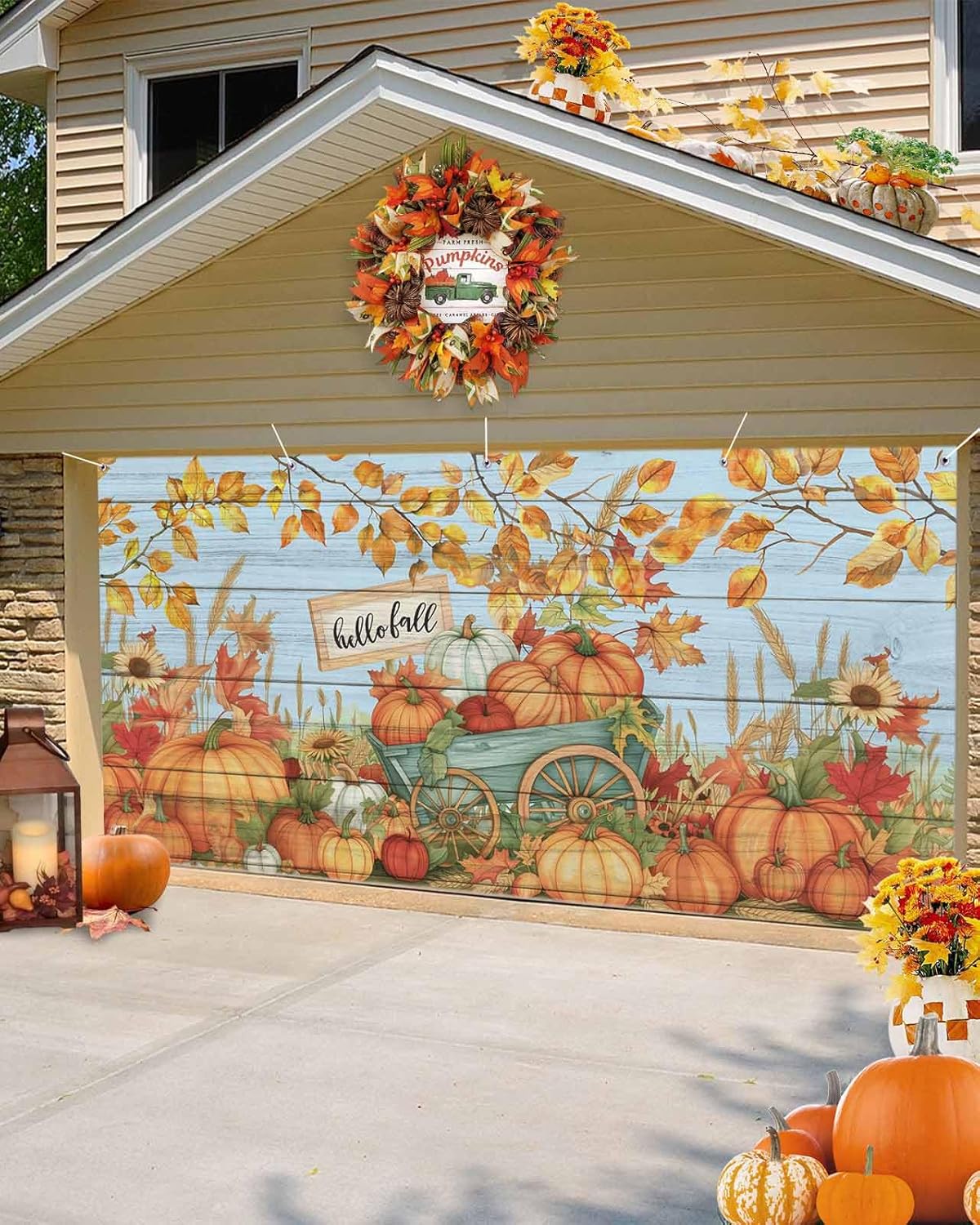 Fall Pumpkin Harvest Garage Door Cover 7x8ft