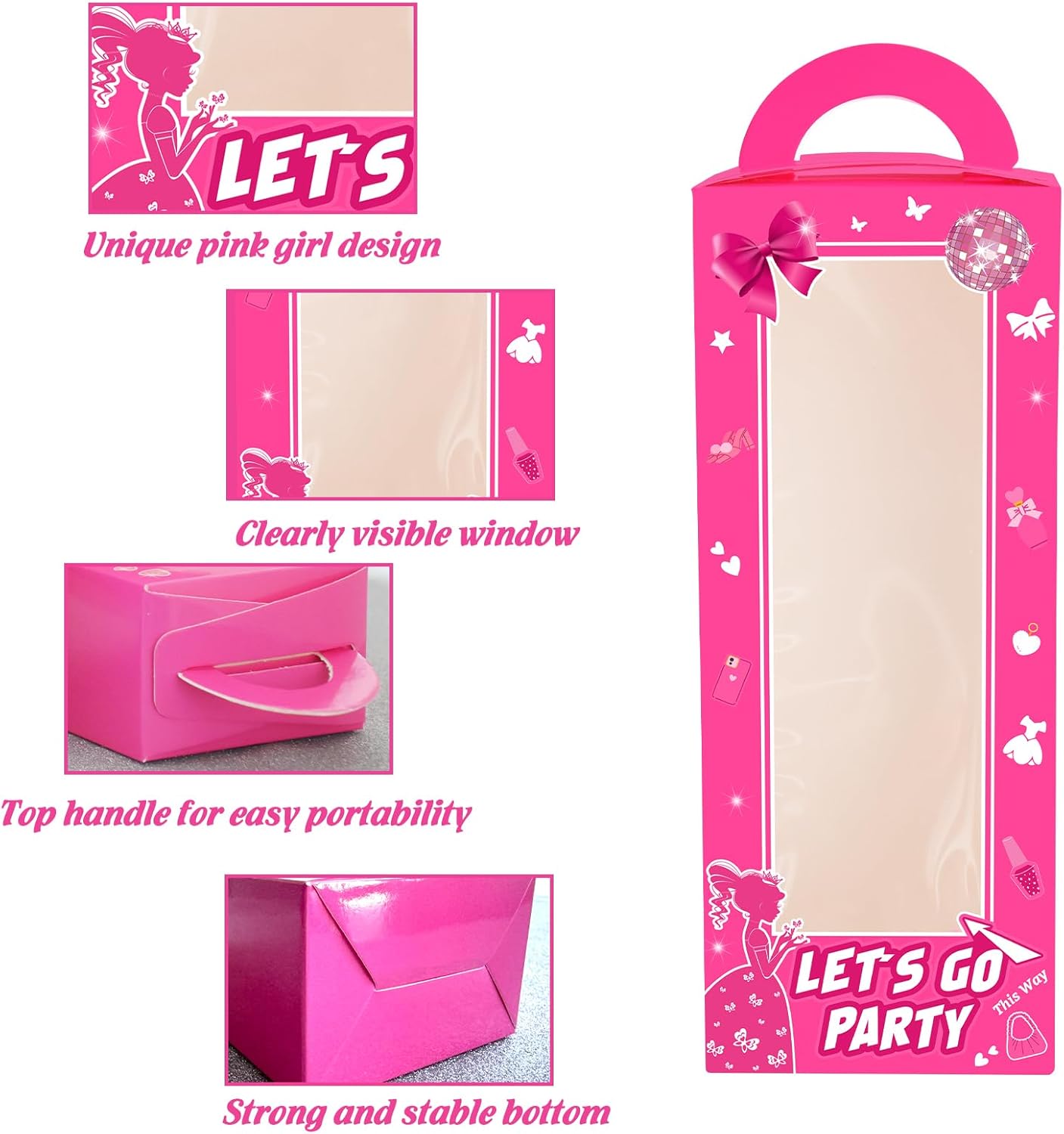 20 Pack Hot Pink Party Favor Boxes with Handles