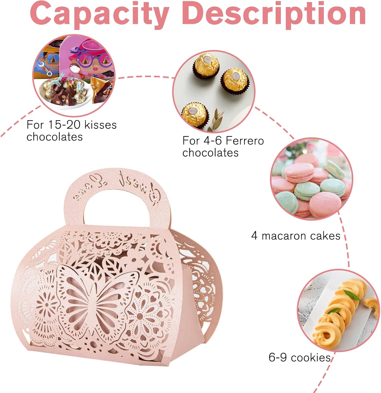 25PCS Pink Laser Cut Favor Boxes with Handle