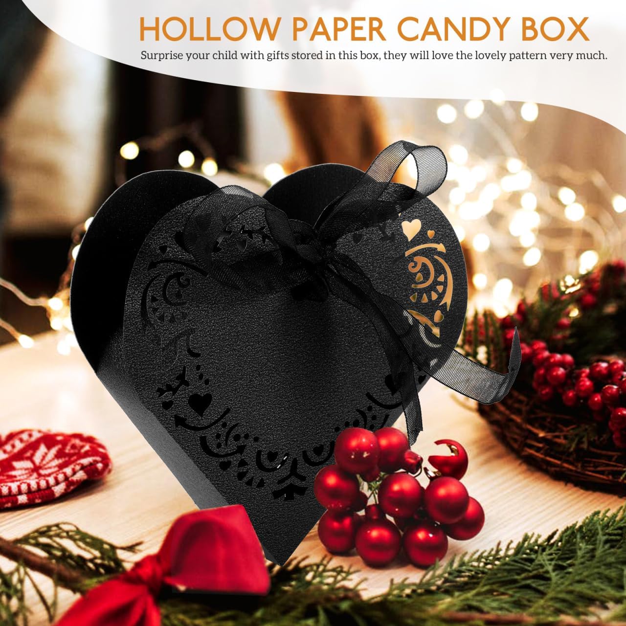 HOMSFOU Heart Shape Wedding Favor Boxes with Ribbons