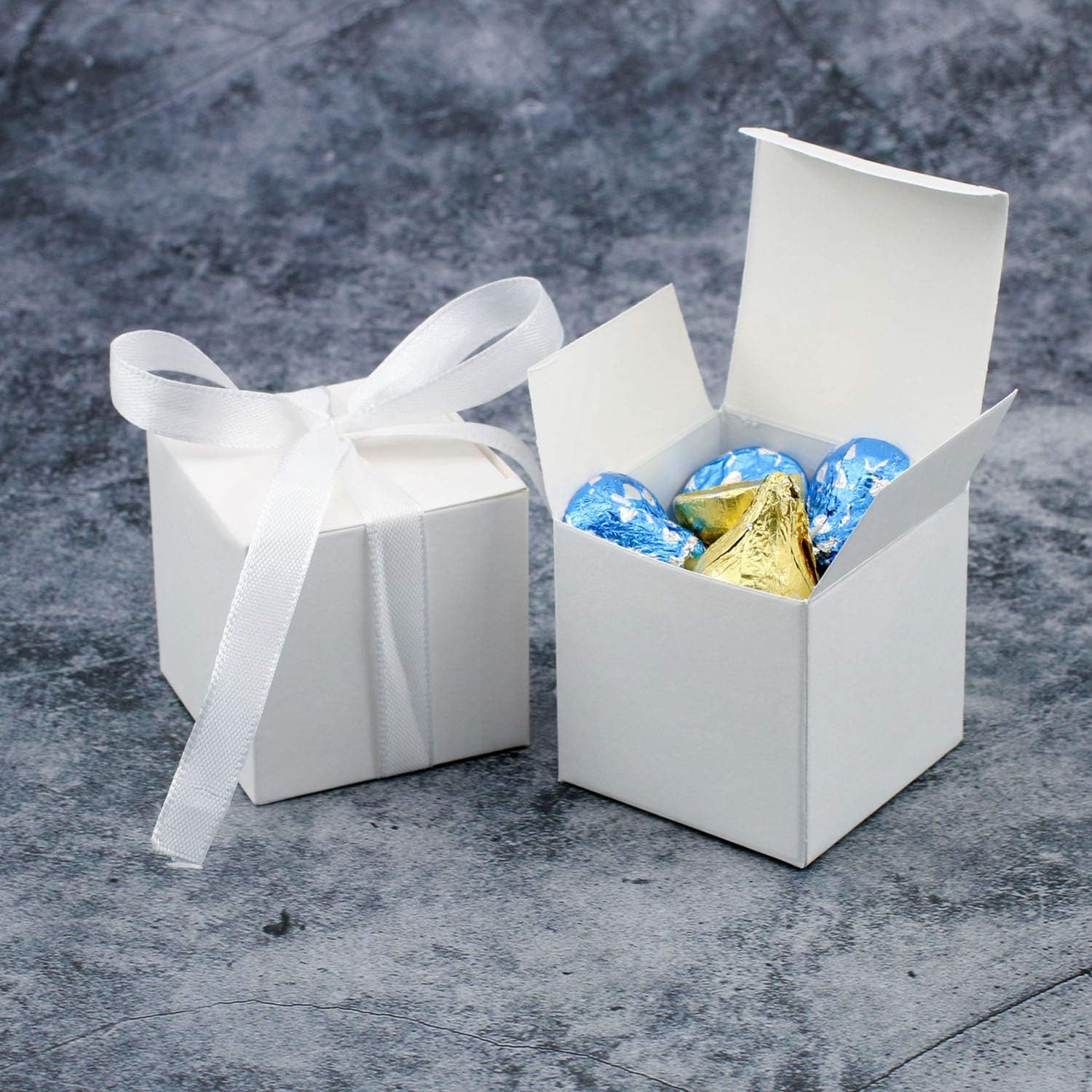 KPOSIYA 70 Pack Gift Boxes 2x2x2 Inch White with Ribbons