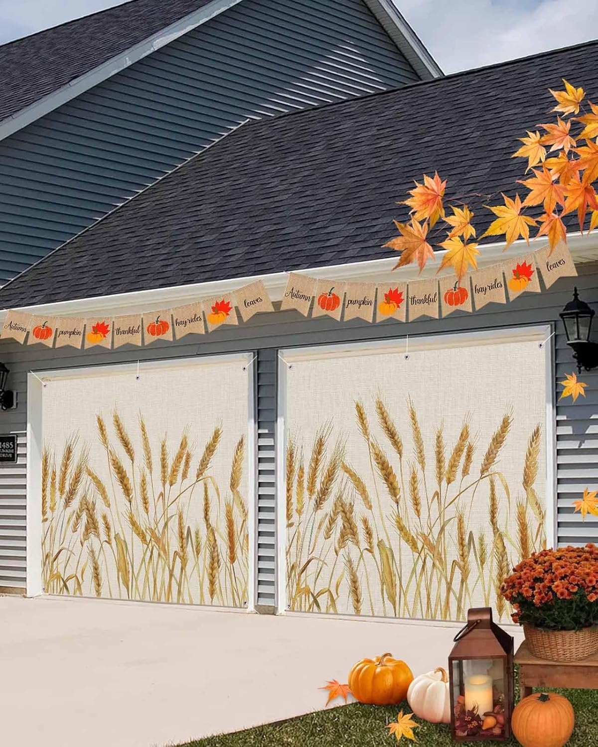 IDOWMAT Fall Yellow Wheat Spikelets Garage Door Cover 7x8ft