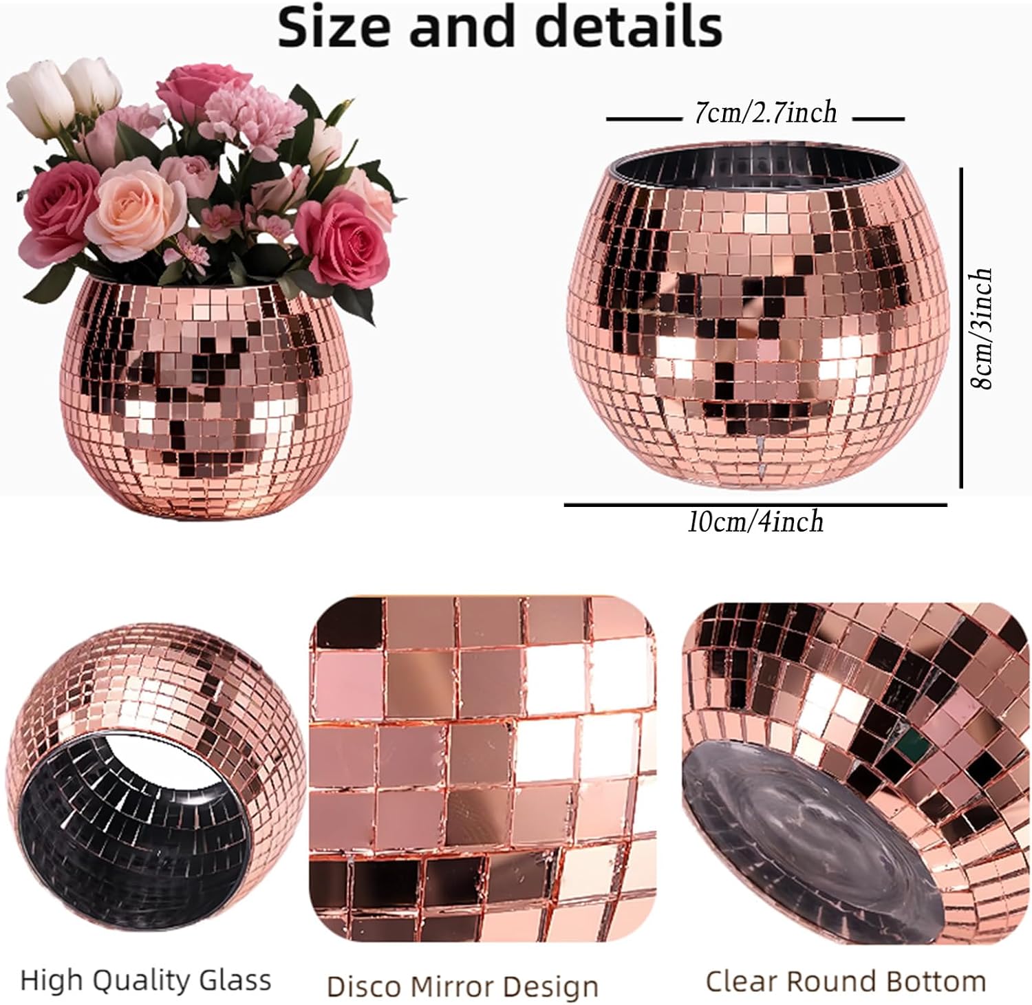 Rose Gold Mirror Disco Ball Vase Planter