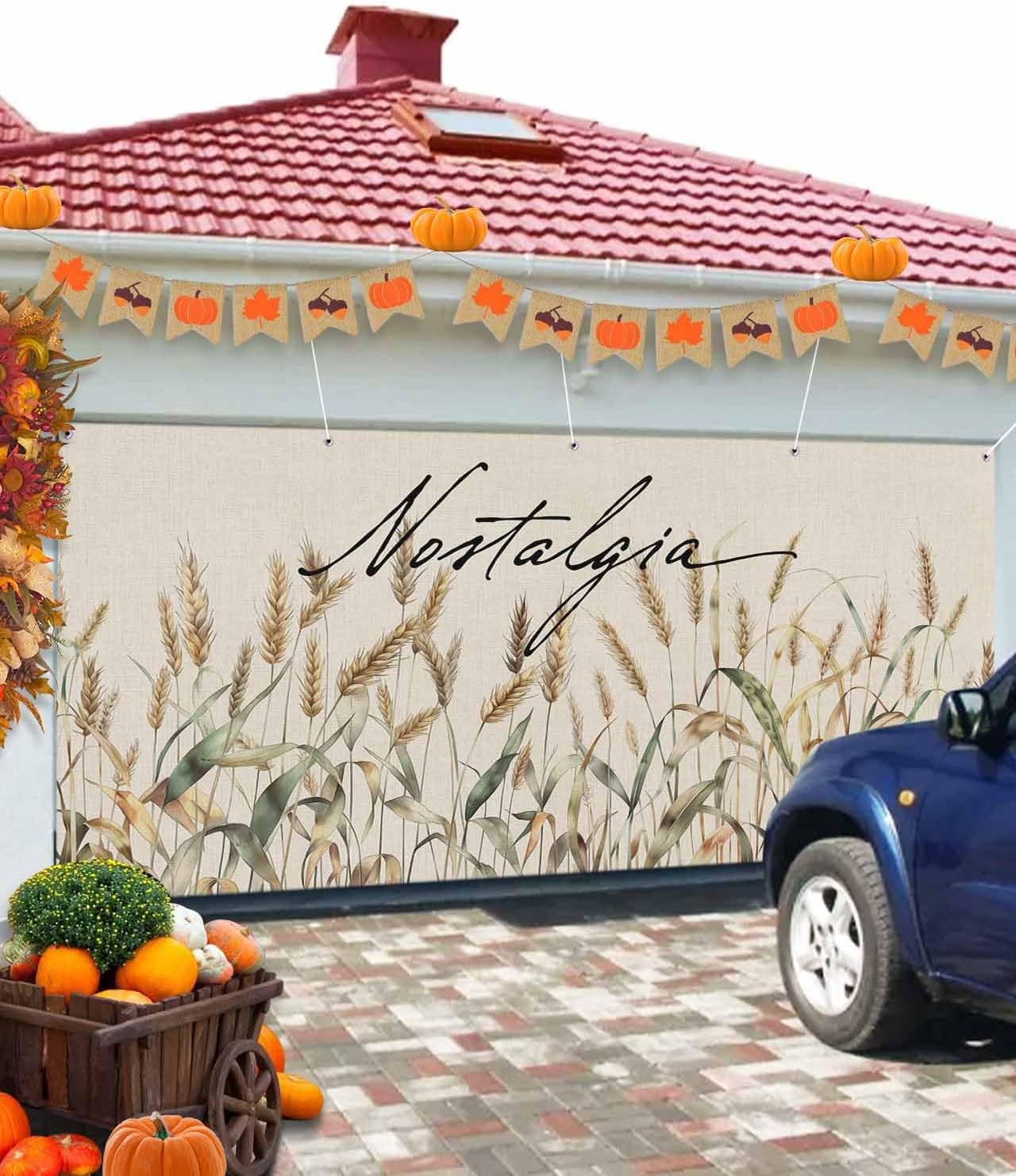 IDOWMAT Autumn Wheat Spikelets Garage Door Cover 7x8ft