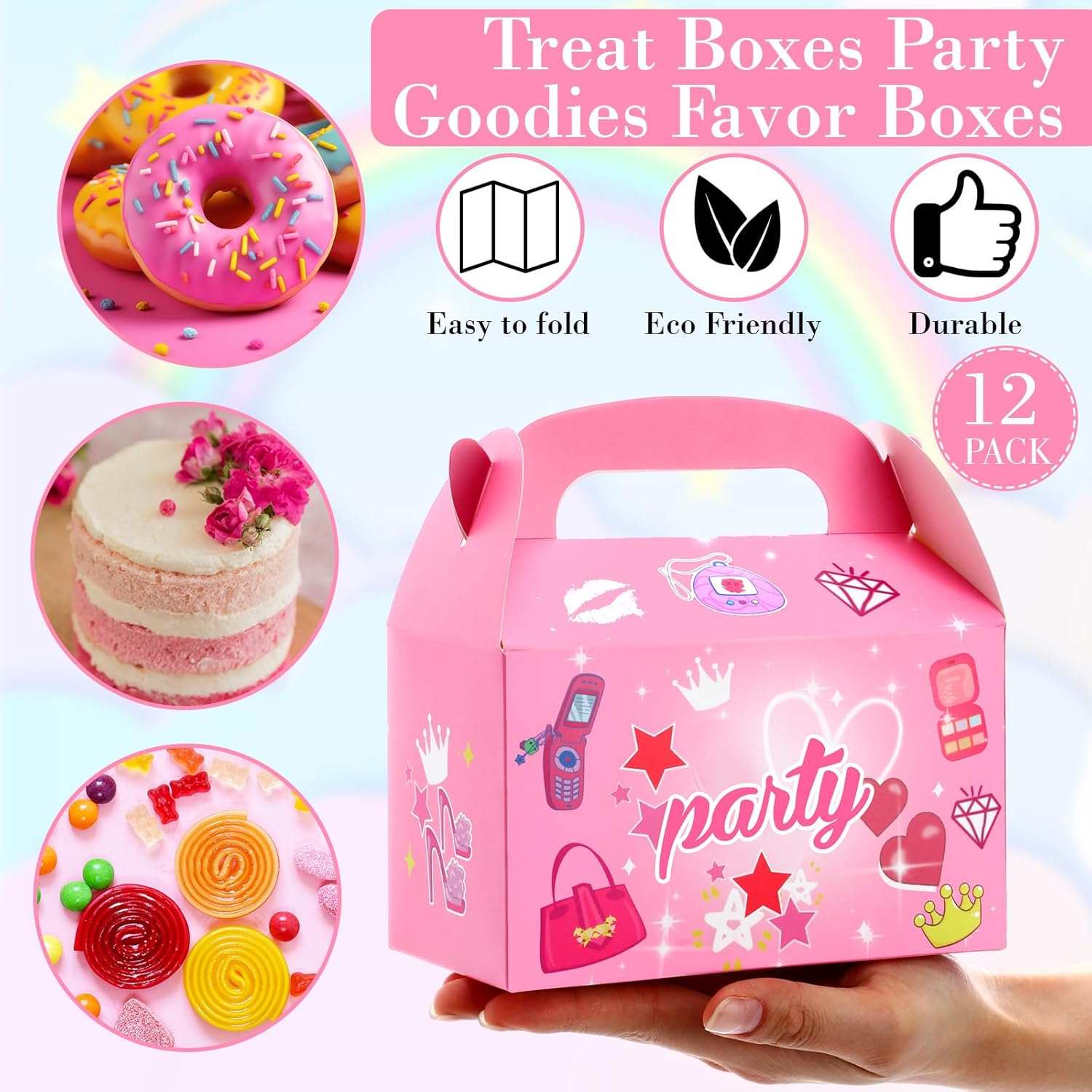 Motiskyy Blue Pink Goodie Bags 12 Pcs Gift Boxes with Handle
