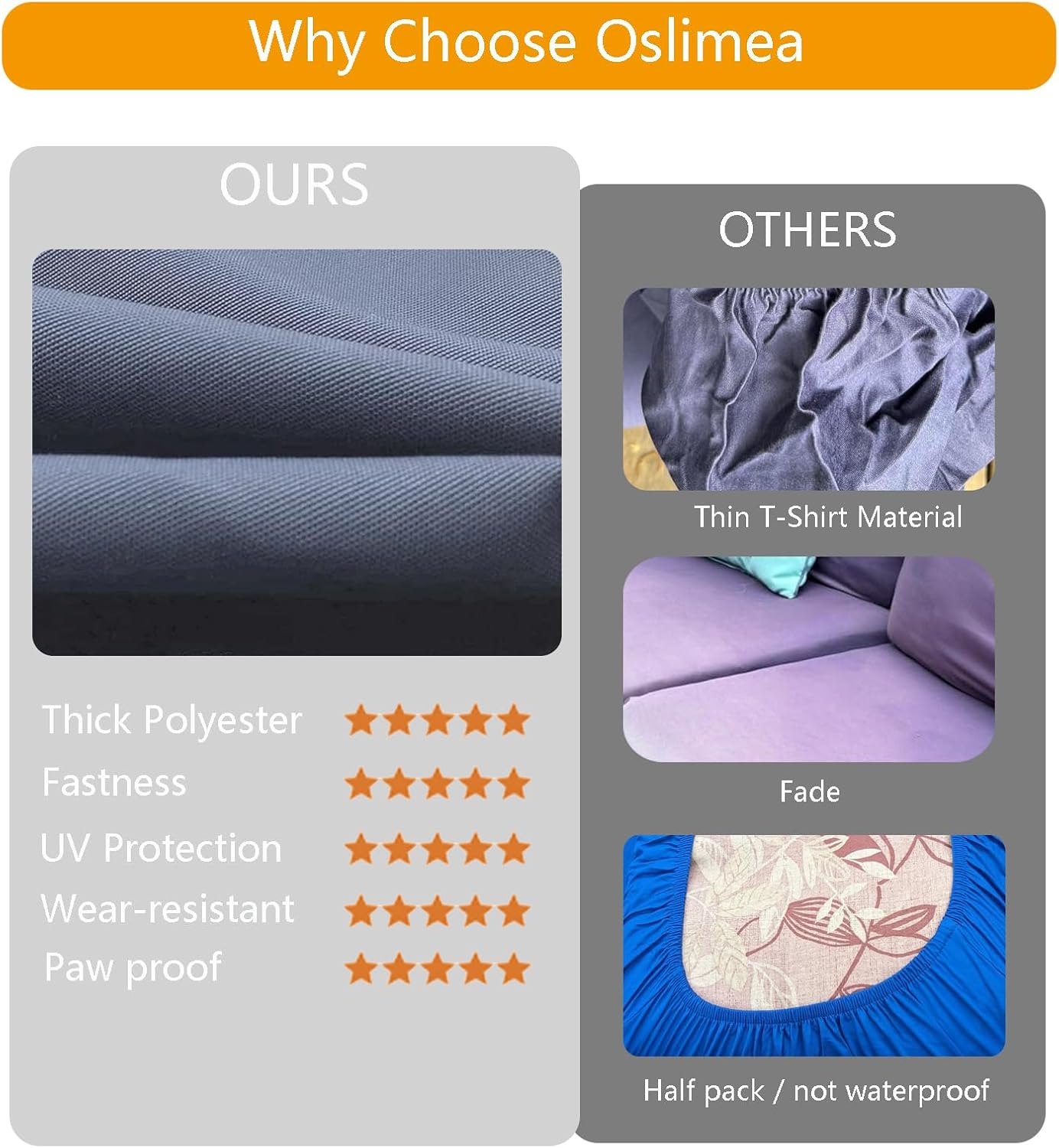 Oslimea 4 Pack 22x20x4 Inch Outdoor Cushion Covers Dark Grey